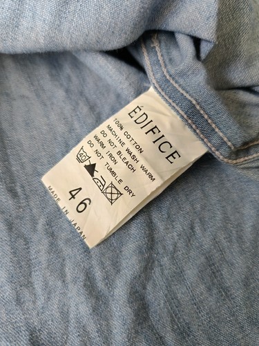 Edifice 46 Japón Camisa de Trabajo Western Denim Azul Sólido Botones a Presión Descoloridos - Imagen 12 de 14