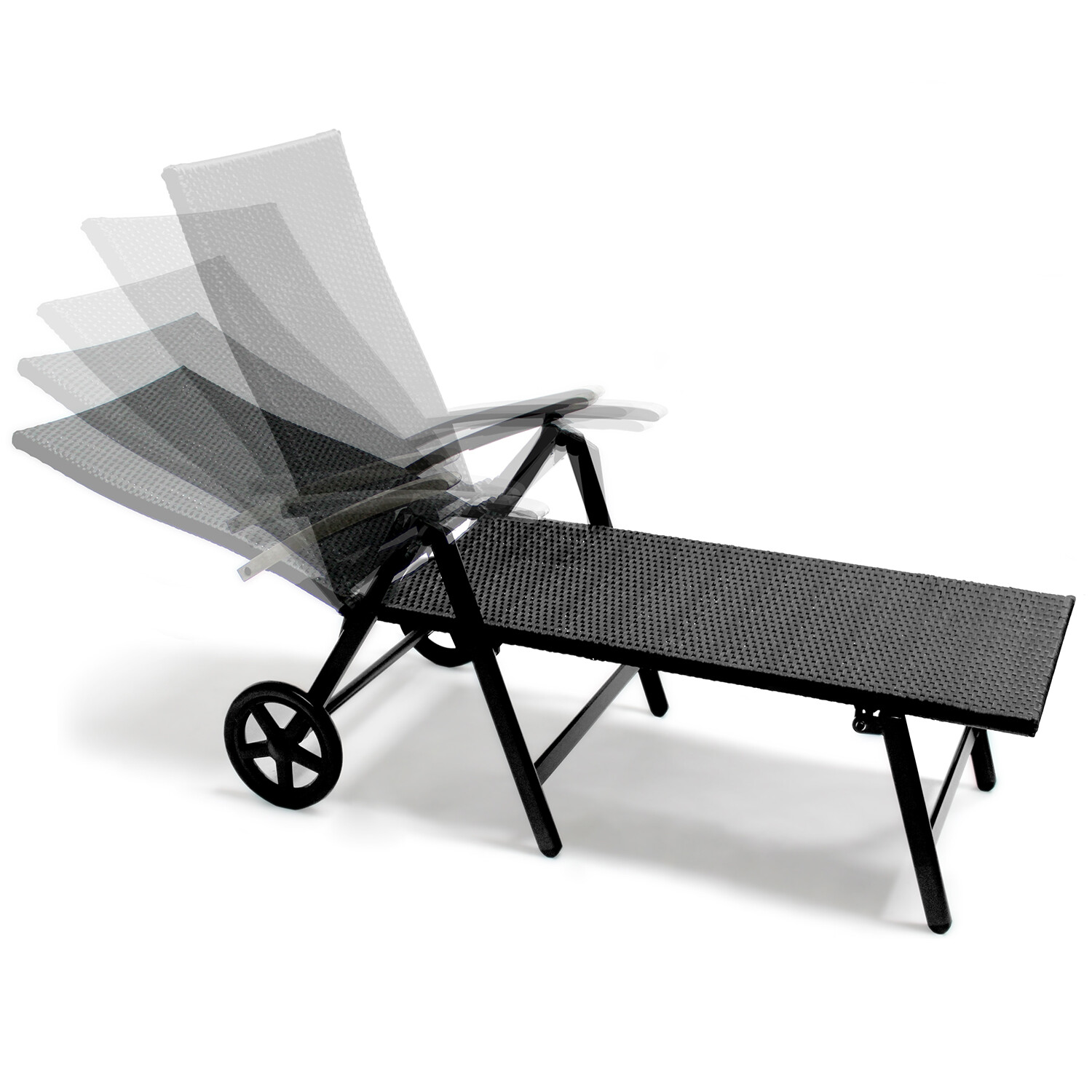 B-Ware Aluminium Rattanliege Rollliege Relaxliege Sonnenliege Gartenliege Schwar