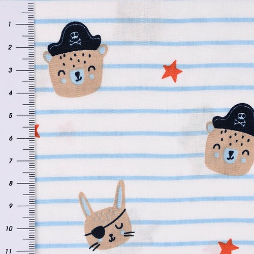 Baumwollstoff Popeline Streifen Pirat Hase Bär weiß blau braun rot 1,45m Breite - Bild 3 von 6