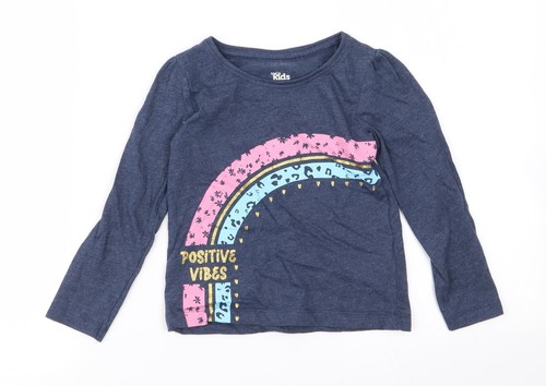 M&Co Mädchen blau Baumwolle Basic T-Shirt Größe 4-5 Jahre Rundhalsausschnitt