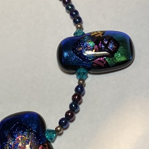 DICHROIC FIERY ART GLASS PENDENTS NECKLACE GLASS BEADS DEMI PARURE SET DETAILS - Picture 4 of 20