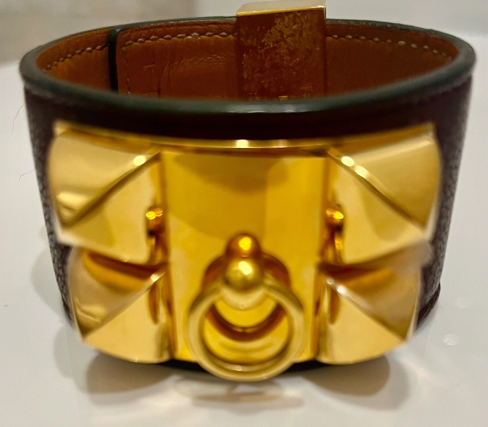 HERMÈS HERMES CUFFCOLLIER DE CHIEN VIOLA con ORO ADATTO PER POLSO 6 25 6 7"