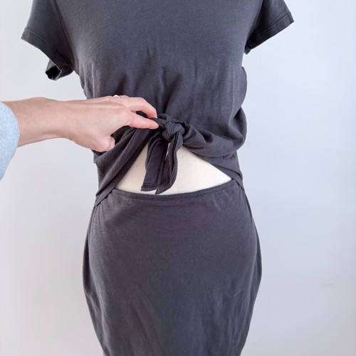 Sundry Tie Front Short Sleeve Mini Dress 2 (Medium) Dark Gray Blue - Picture 2 of 8