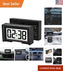Compact Battery-Powered Car Dashboard Clock with Large LCD Display - Black