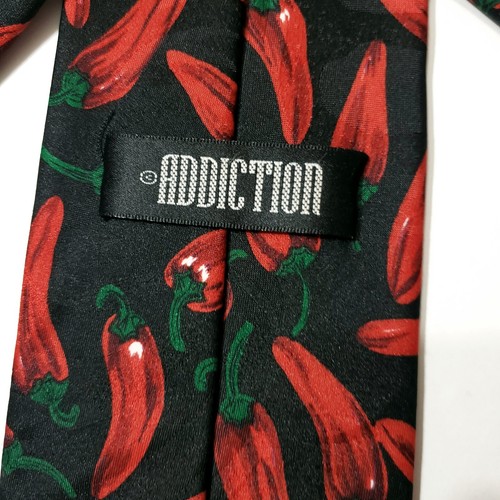 Addiction Spicy Red Chili Pepper Black Red 100% Polyester Neck Tie Hot A259 - Picture 5 of 6