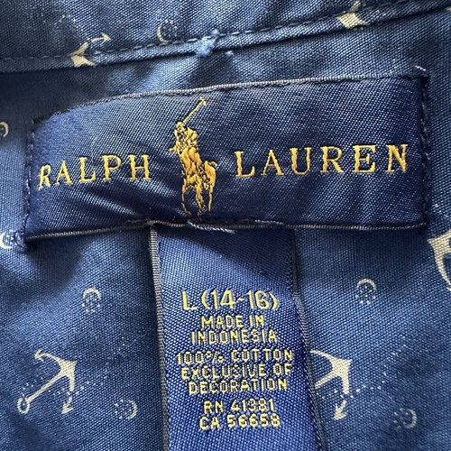 Ralph Lauren Shirt Youth Boy Large 14-16 Blue All Over Anchor Print LS - Picture 8 of 9