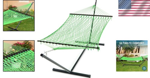 Premium Apple Green Hammock Set with Hard-wood Spreader Bar & Extra Pillow - Picture 2 of 7