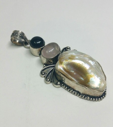 Bellissimo Argento Sterling 925 Onice Quarzo Madreperla Ciondolo - Foto 2 di 7