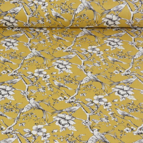 Cojín de tapicería de tela de mostaza floral francesa para pájaros florales - Imagen 3 de 6