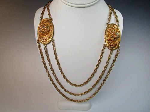 Vintage Kenneth Lane 1960-1970 3 Strand Rope Large Medallion Accent 24" Necklace - Picture 2 of 15