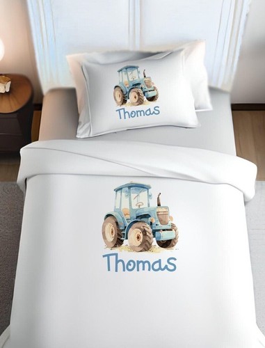 Personalised  Kids Tractor single duvet set, pillow case, nursery bedroom item - Picture 2 of 3