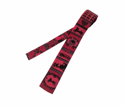 1950s ROOSTER Antique Car Necktie Vintage Square Bottom Men's Cotton Skinny Tie - Picture 4 of 7