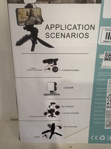 Smartphone Video Making Kit W/Tripod LED Light Microphone Phone Holder NIB - Picture 10 of 20