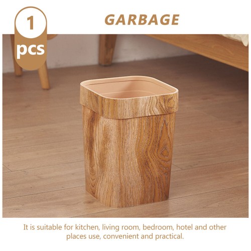 2 Pieces Imitation Wood Grain Trash Can Waste Basket Plastic Bathroom Child - Picture 12 of 12