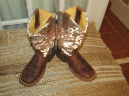 Macie Bean Cowgirl Boots Style 9153 Blush Pink Silver Sequin Youth Girls Size 13 - Picture 2 of 10