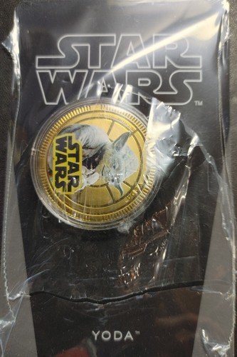 PIÈCE DE 1 $ 2011 NEUVE PLAQUÉE OR DORÉE AVEC STAR WARS YODA EN BON ÉTAT