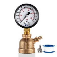 Gas Test Pressure Gauge 15 Pound, 15 PSI/100 kPa 3/4” FNPT Brass Bell Shape Body