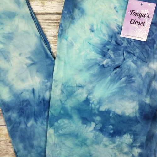 PLUS Blue Green Tie Dye Leggings Hand Tie Dye Not Print Buttery Soft 10-18 TC - Picture 3 of 6