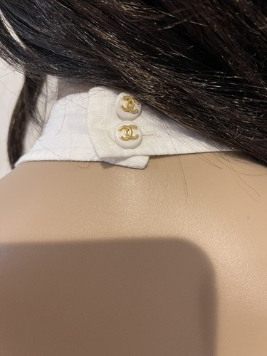 CHANEL 1997 White Linen Dress Golden CC Logo Buttons Sz. S (38) - Picture 4 of 9
