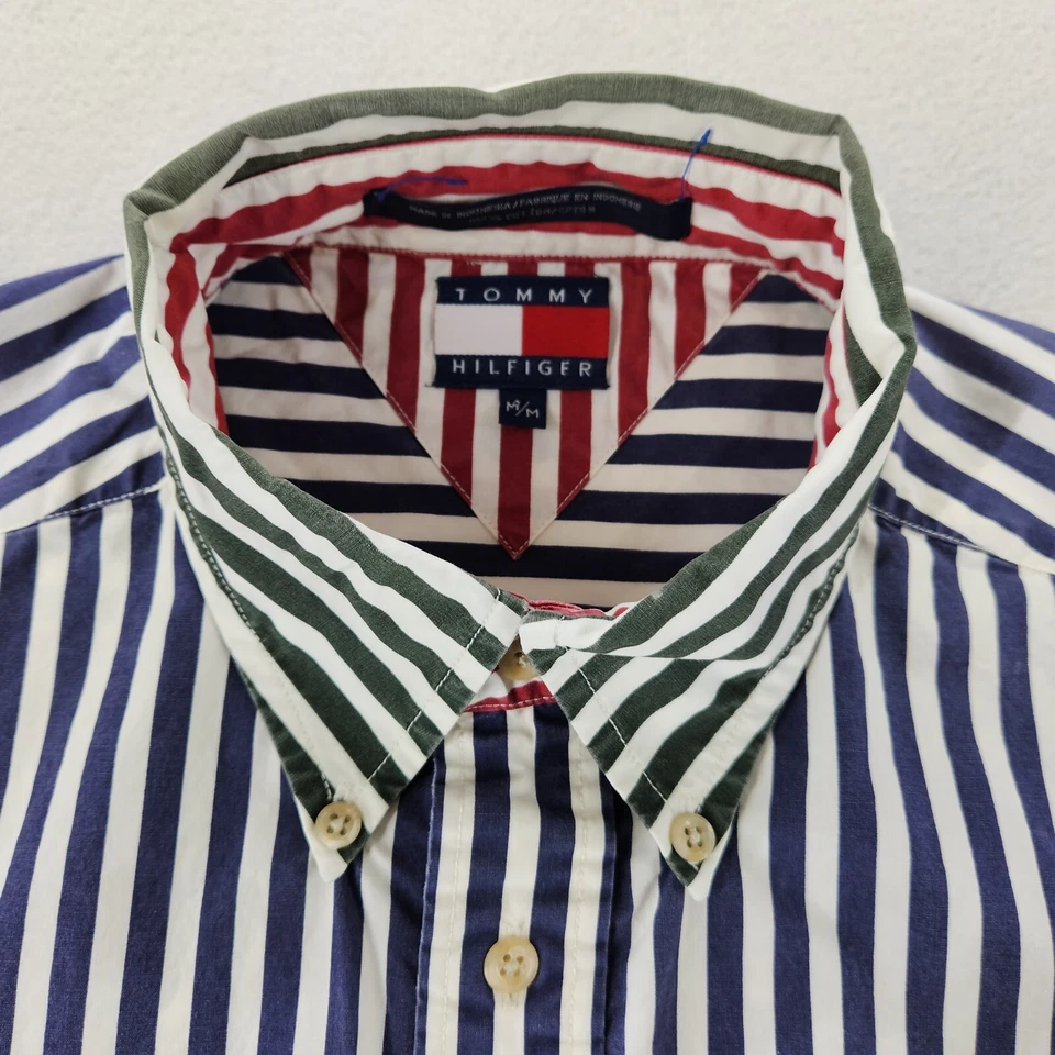 Vtg Tommy Hilfiger Crest Shirt Men's Medium Red White Blue  Striped Button Front - Image 3 of 4
