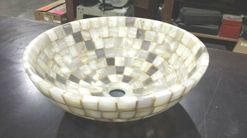Fregadero de recipiente de mosaico de ónix 16,5 ""x 6" de alto blanco y lavanda (SS-WL-006) - Imagen 2 de 4