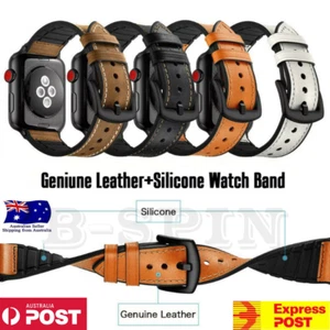 Bracelet en cuir véritable+Silicone pour la série Apple Watch 11 10 9 8 7 38mm-49mm