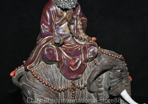 14.8" Old China Wucai Porcelain Feng Shui Dharma Bodhidharma Elephant Statue - Picture 6 of 15