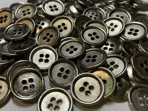 Rare Vintage Cast Metal Button Distress Nickel Finish 13mm 15mm 18mm 23mm 4hole - Picture 7 of 15