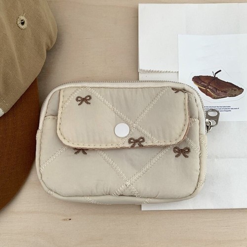 Embroidered Bow Small Lipstick Bag Cotton Clutch Bag Sweet Storage Bag Women - Picture 10 of 11