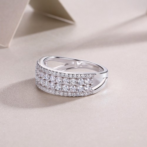 Full D Color Moissanite Half Eternity Band Wedding Ring Solid 925 Silver Women - Picture 3 of 10