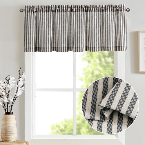 Valance Linen Textured Stripe Pattern Short Curtains Rod Pocket 1 Panel - Picture 31 of 36