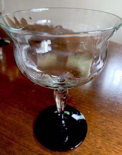 Vtg Weston Champagne Sherbet Glass Diamond Optic Clear Bowl Black Foot Set Of  4 - Picture 3 of 10