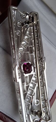 Platinum 3.5Ct Diamond G Colour! Cluster Large Art Deco Brooch Heavy 10g Superb! - Picture 10 of 19