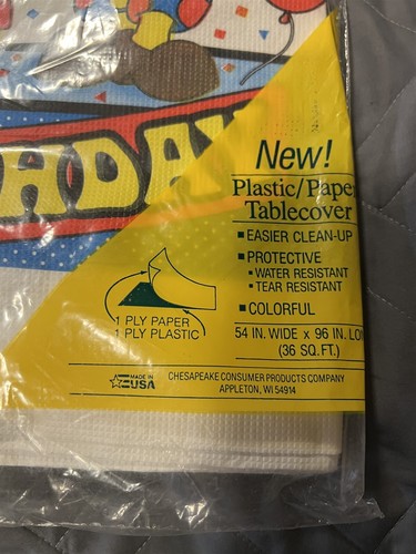 VINTAGE NEW CHESAPEAKE CLOWNS PLASTIC/PAPER TABLECOVER TABLE CLOTH 54"x96" - Picture 3 of 8