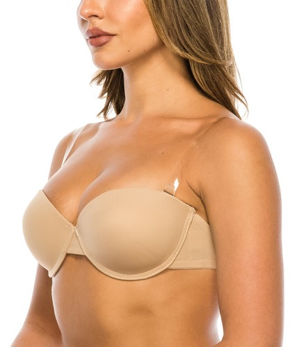 Transparent Clear Invisible Removable Shoulder Straps & Back Strap Plunge Bra - Picture 7 of 32