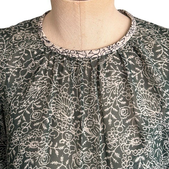 OFF WHITE Mini abito Veronica Barba Dorado Increspature Floreale Seta Verde e Bianco sporco Taglia:0