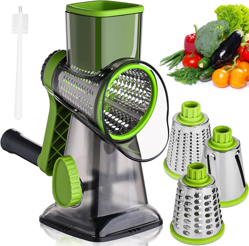 HANSGO Rotary Cheese Grater Hand Crank, Cheese Shredder with 3 Interchangeable B - Picture 7 of 12