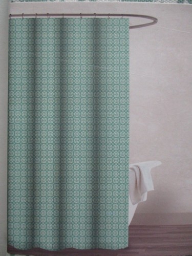 NEW Envogue Green with White Medalions Fabric Shower Curtain 100% Cotton - Picture 2 of 5