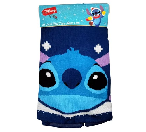 Disney Lilo & Stitch 48" Knit Christmas Tree Skirt Snowflakes Stitch Face NEW - Picture 2 of 3