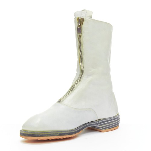 Botte GUIDI gris clair délavé cuir souple zippée collection devant EU37