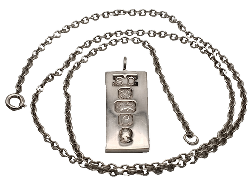Vintage Sterling Silber Barren Anhänger Jubiläum 1977 Sheffield & Kette Top - Bild 1 von 6