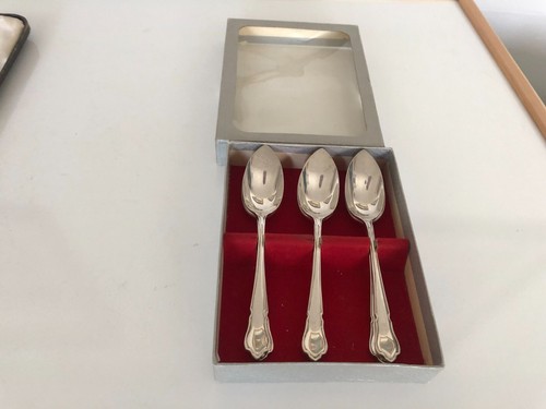 BOXED SET OF 6 SILVER PLATED GRAPEFRUIT SPOONS (GS-71S) J E & S - Picture 1 of 5