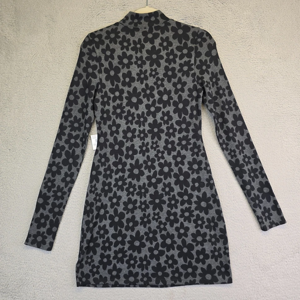 American Eagle Dress Women M Gray Mock Neck Floral Disco 70s Indie Bodycon Party - Image 4 of 4