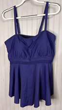 BloomChic Womens Tankini 18 20 Solid Blue Built in Bra Adjustable Comfort NEW