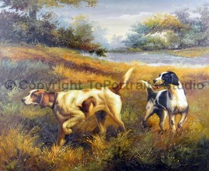 Dogs-Hunting-Original-Realist-Animal-Handmade-Oil-Painting-on-Canvas-36-034-x-30-034