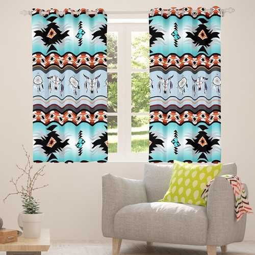 Western Curtains 84"X63",Southwestern Curtains & Drapes Exotic Bull Skull Bla... - Picture 5 of 7