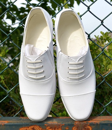 Zapatos de vestir Oxford formales de cuero nupcial con cordones blancos para hombre - Imagen 18 de 33