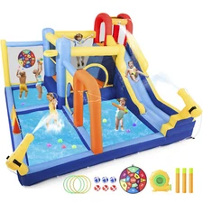 JOYLDIAS Inflatable Bounce House Water Slide Climb Jump Splash Pool w/ Blower 