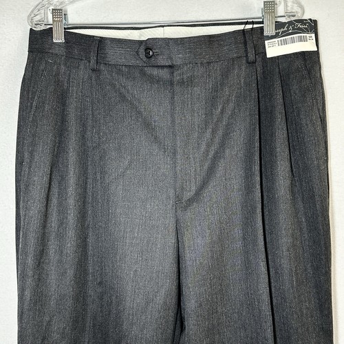 Joseph & Feiss Dress Pants Men's 36 x 31 Dark Gray Charcoal Cuffed Pleats New - Picture 2 of 7