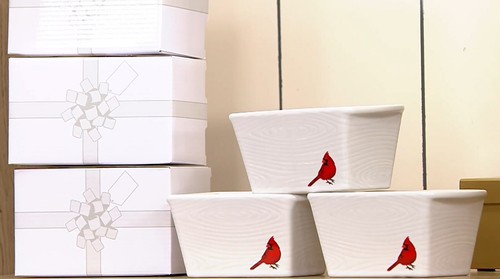 S/3 Temptations 6” Mini Loaf Pan 12oz Winter Woodland White Cardinal w/ Gift Box - Picture 9 of 24